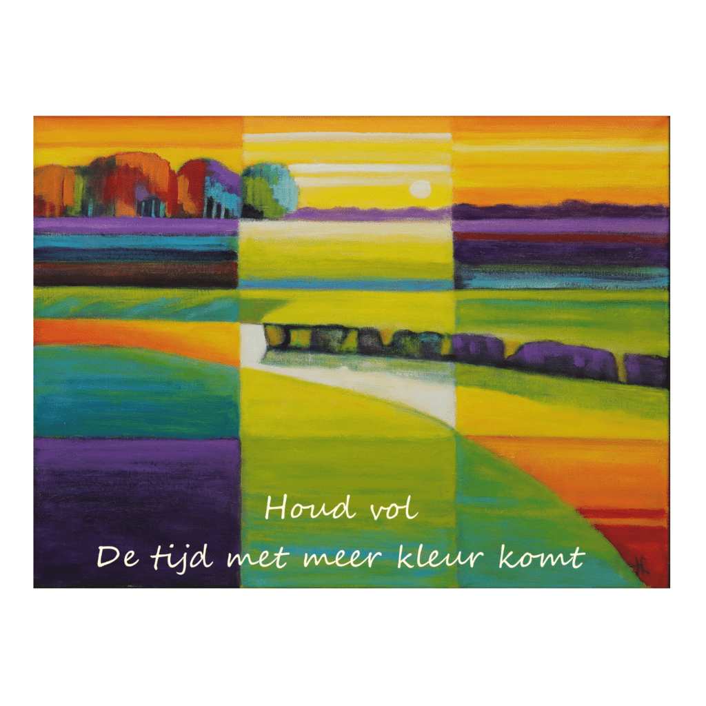 Kunstkaart 1 - met tekst - gemaakt van afbeelding van het schilderij 'Tegen de stroom in' van Hanny van Ee Ward's art