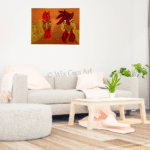 Haan hanen Schilderij Willy van Wikselaar Wards's art oranje goud geel rood