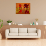 Haan hanen Schilderij Willy van Wikselaar Wards's art oranje goud geel rood