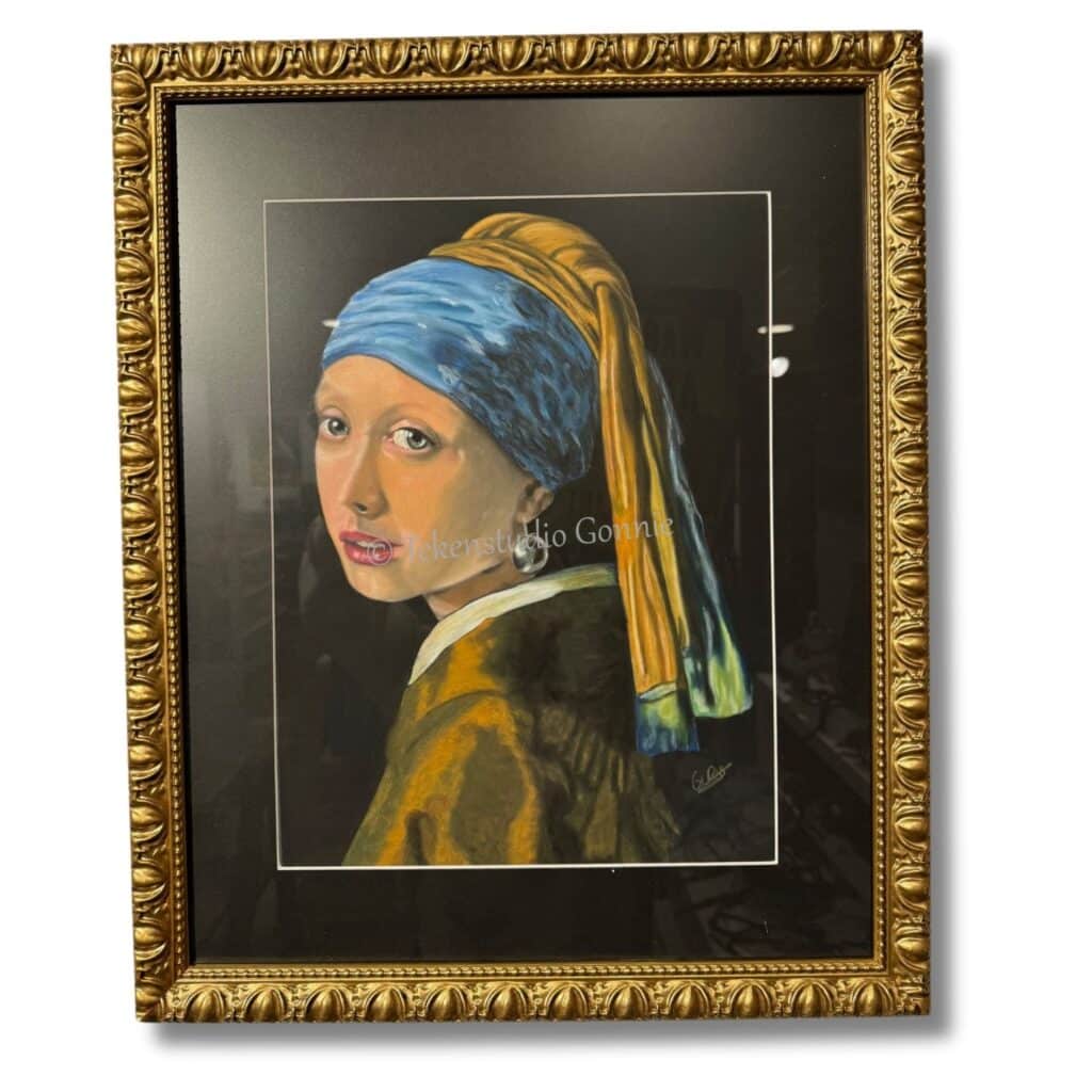 Meisje met de Parel Johannes Vermeer Pastelpotlood Gonnie van Roekel Ward's art