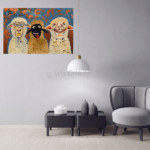 Schaap Schilderij Willy van Wikselaar Wards's art oranje brons geel rood blauw wit