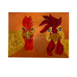 Haan hanen Schilderij Willy van Wikselaar Wards's art oranje goud geel rood
