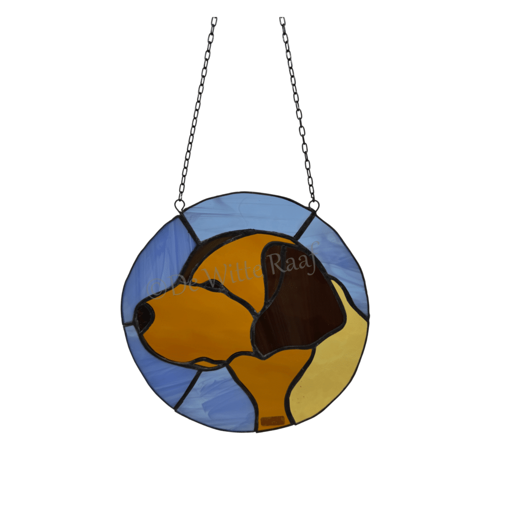 De Witte Raaf Ward.s art hond blauw bruin raamhanger