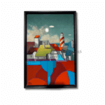 De verleiding ligt aan zee 40x60cm 695 - handgemaakt door Herbert Immer Willems Ward's art blauw rood groen