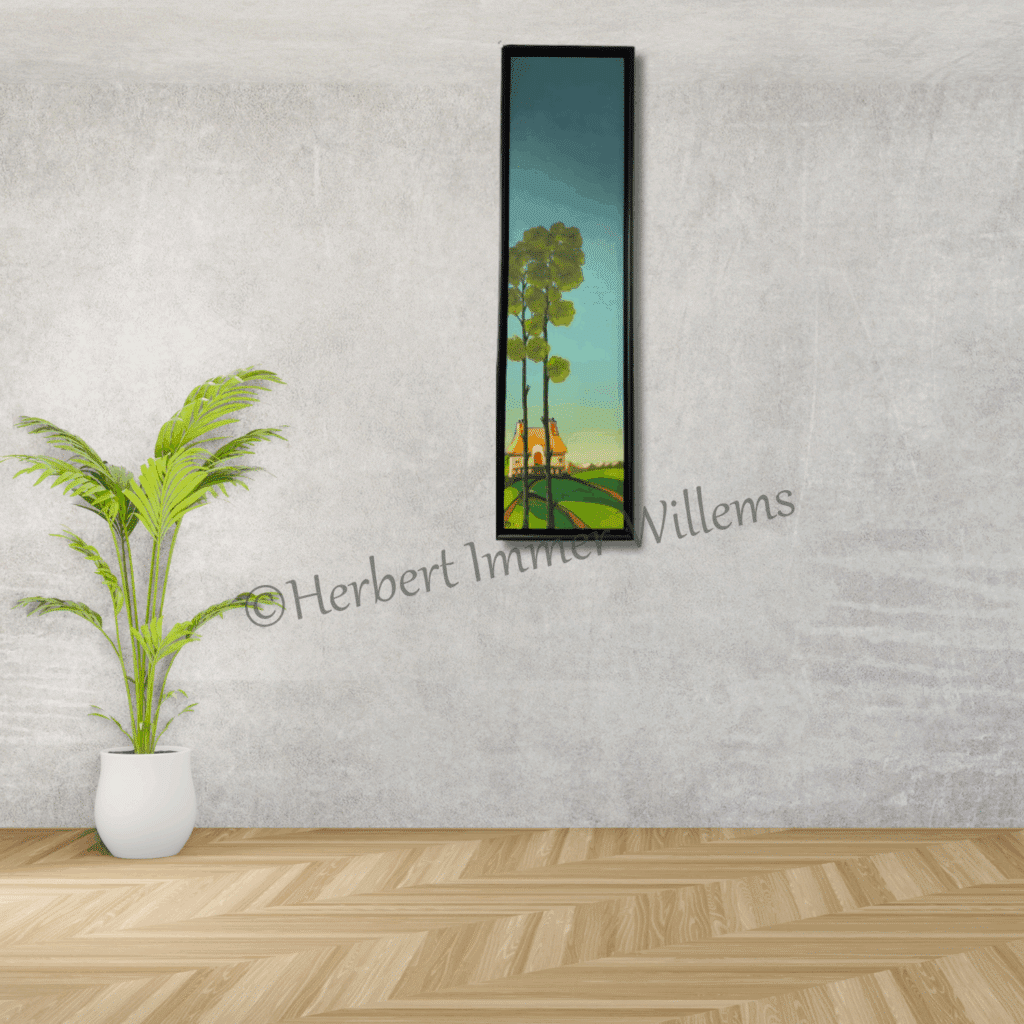 Samen op weg 40 x 120 cm 850 - handgemaakt door Herbert Immer Willems groen blauw boom Ward's art