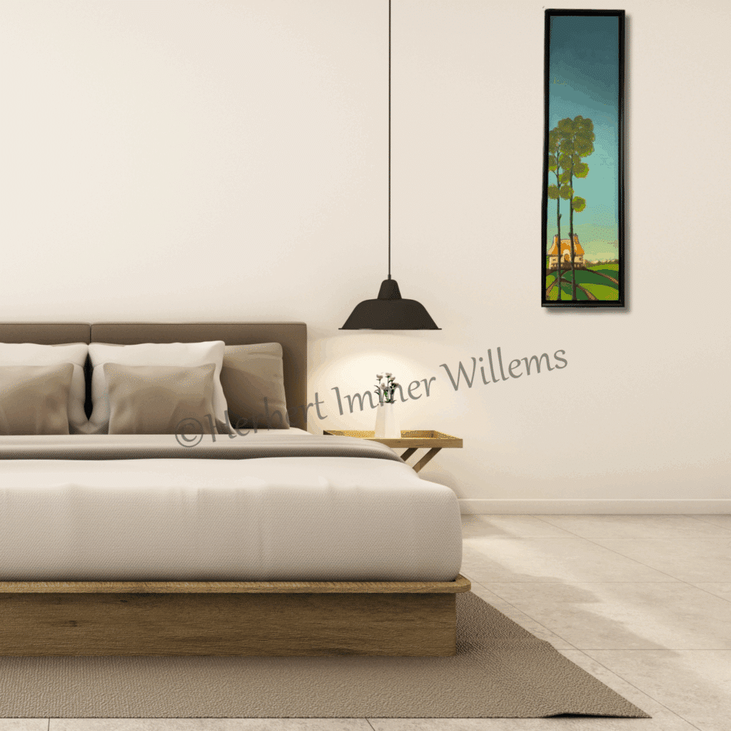 Samen op weg 40 x 120 cm 850 - handgemaakt door Herbert Immer Willems groen blauw boom Ward's art