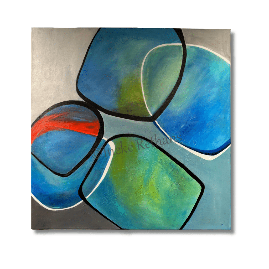 Ineke Rethans Ward's art Abstract groen blauw oranje grijs schilderij