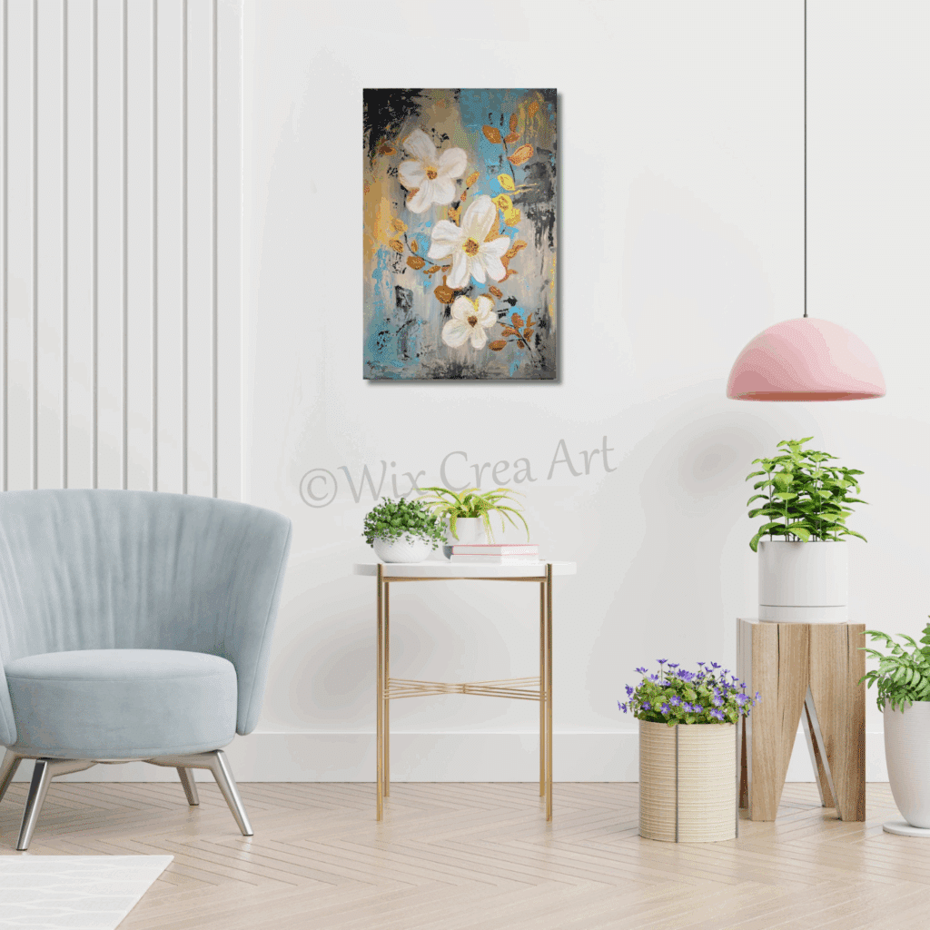 Willy van Wikselaar Ward's art Bloemen Blauw wit goud schilderij Wix Crea Art