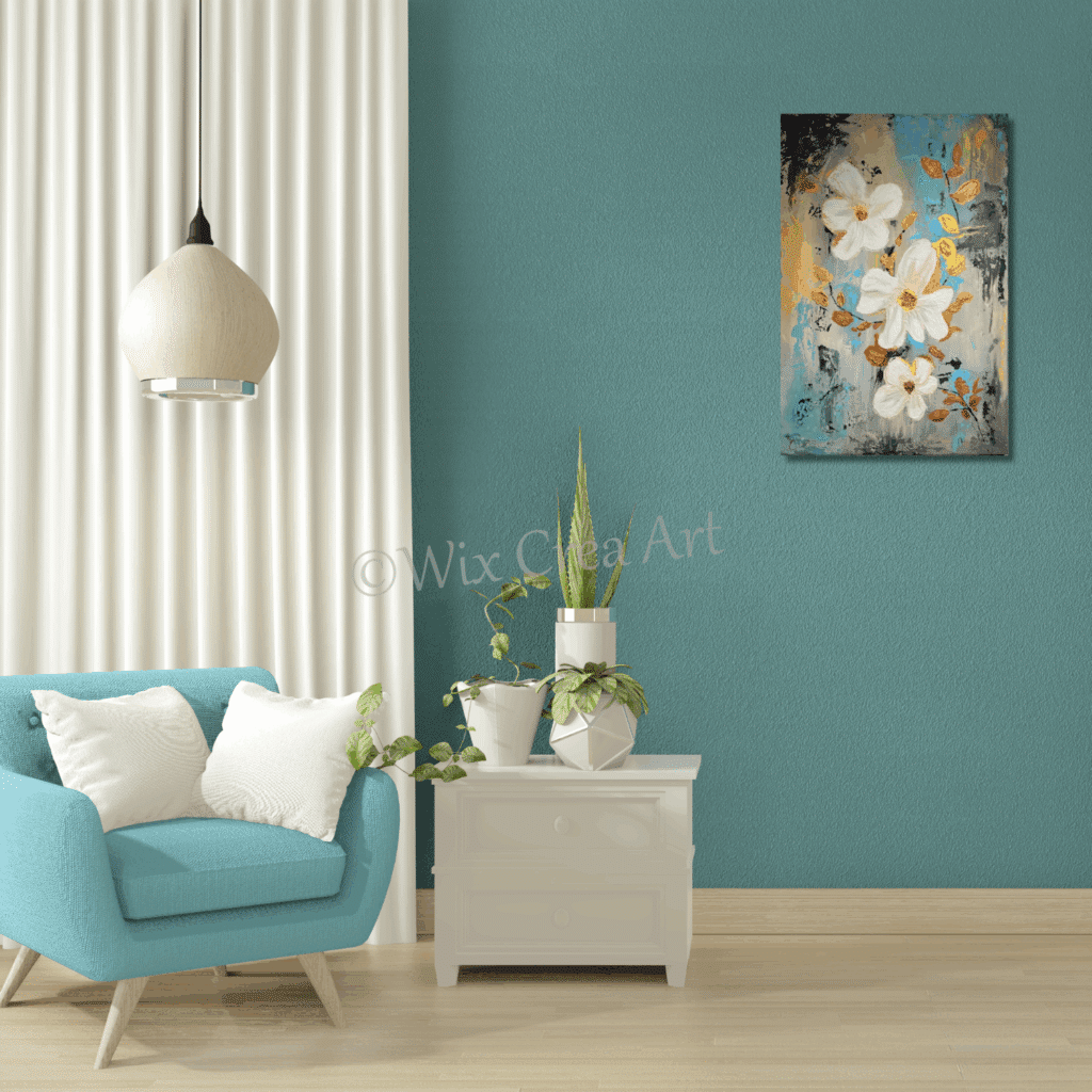 Willy van Wikselaar Ward's art Bloemen Blauw wit goud schilderij Wix Crea Art