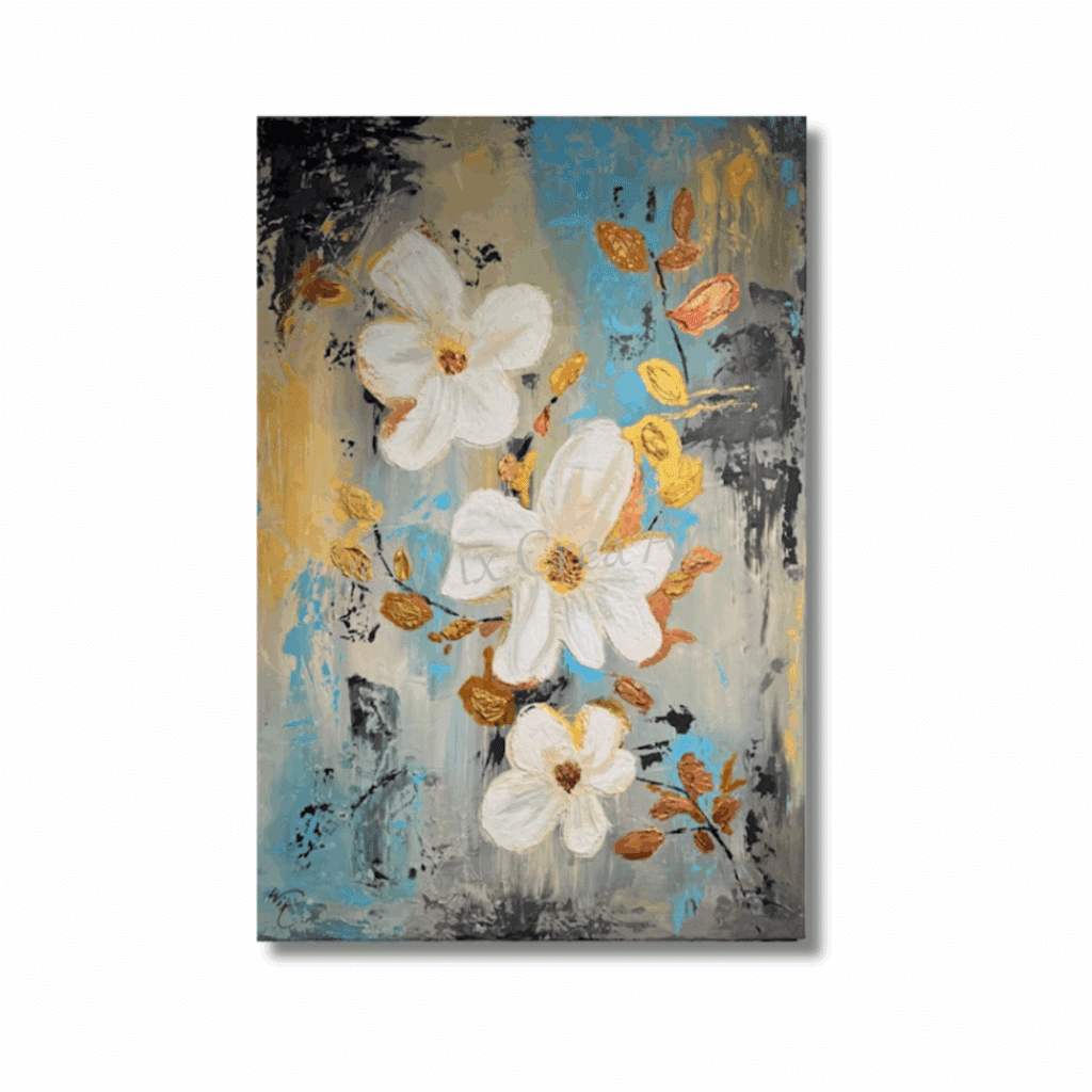 Willy van Wikselaar Ward's art Bloemen Blauw wit goud schilderij Wix Crea Art