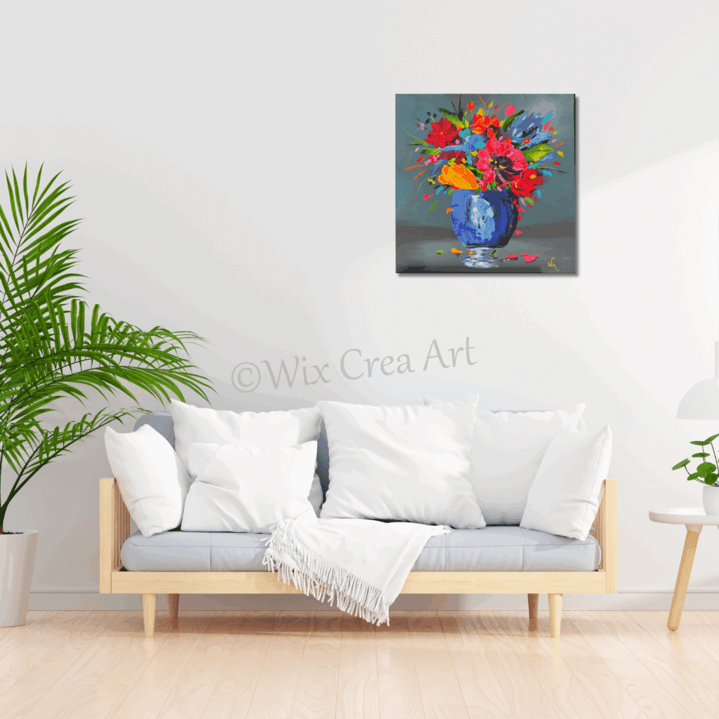 Willy van Wikselaar Ward's art Bloemen blauw roze rood oranje groen schilderij Wix Crea Art