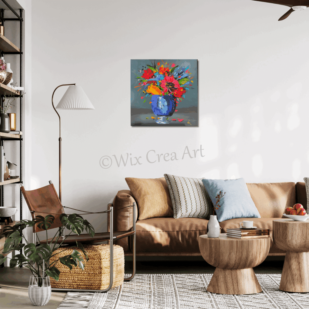 Willy van Wikselaar Ward's art Bloemen blauw roze rood oranje groen schilderij Wix Crea Art