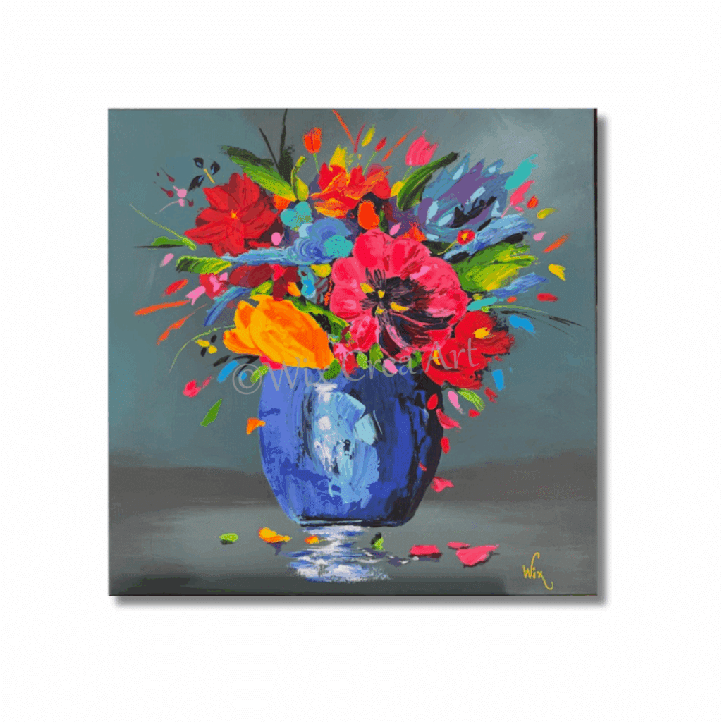 Willy van Wikselaar Ward's art Bloemen blauw roze rood oranje groen schilderij Wix Crea Art