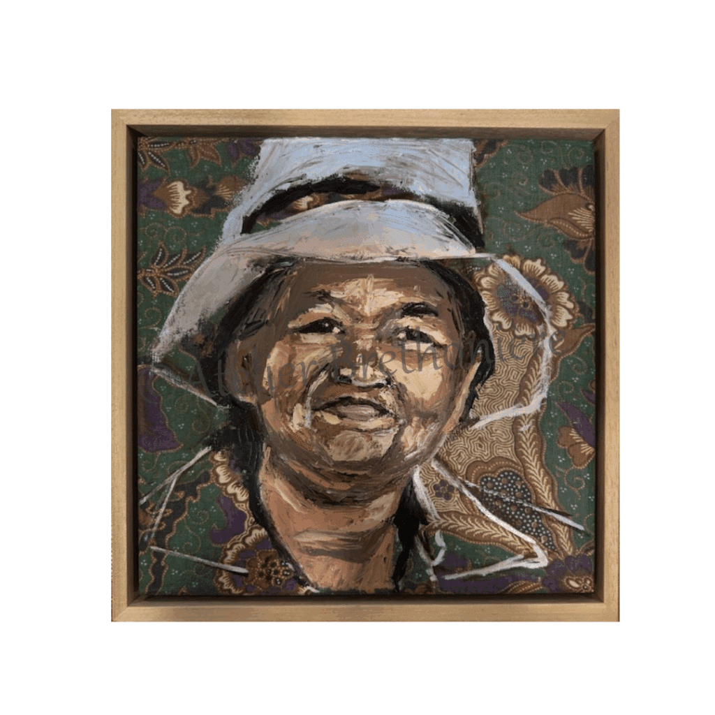 Atelier Brethonière Ward's art Indonesische dame Batik olieverf, Crème bruin Indonesië Schilderij