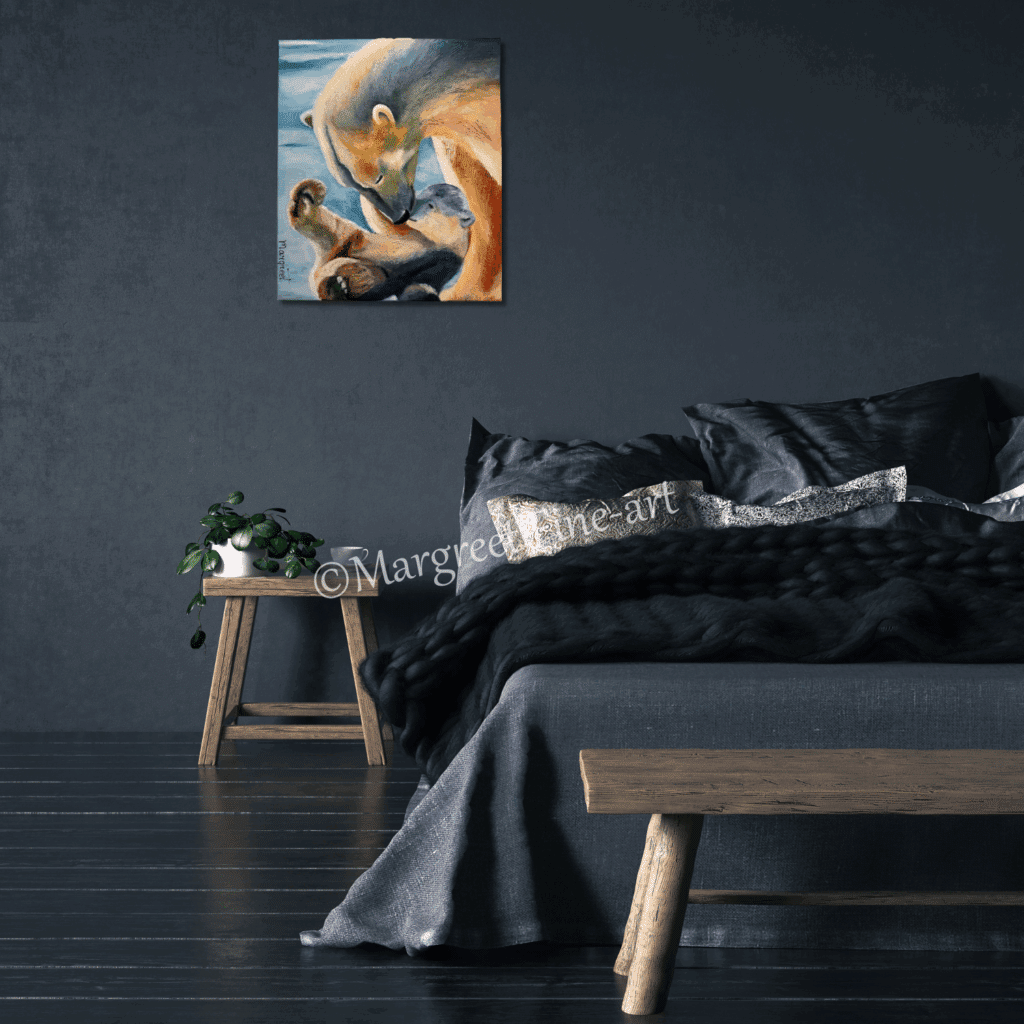 Je kietelt... 70 x 60 cm 425 - handgemaakt door Margreet Fine-art ijsbeer ijsberen wit blauw bruin groen oranje Ward's art