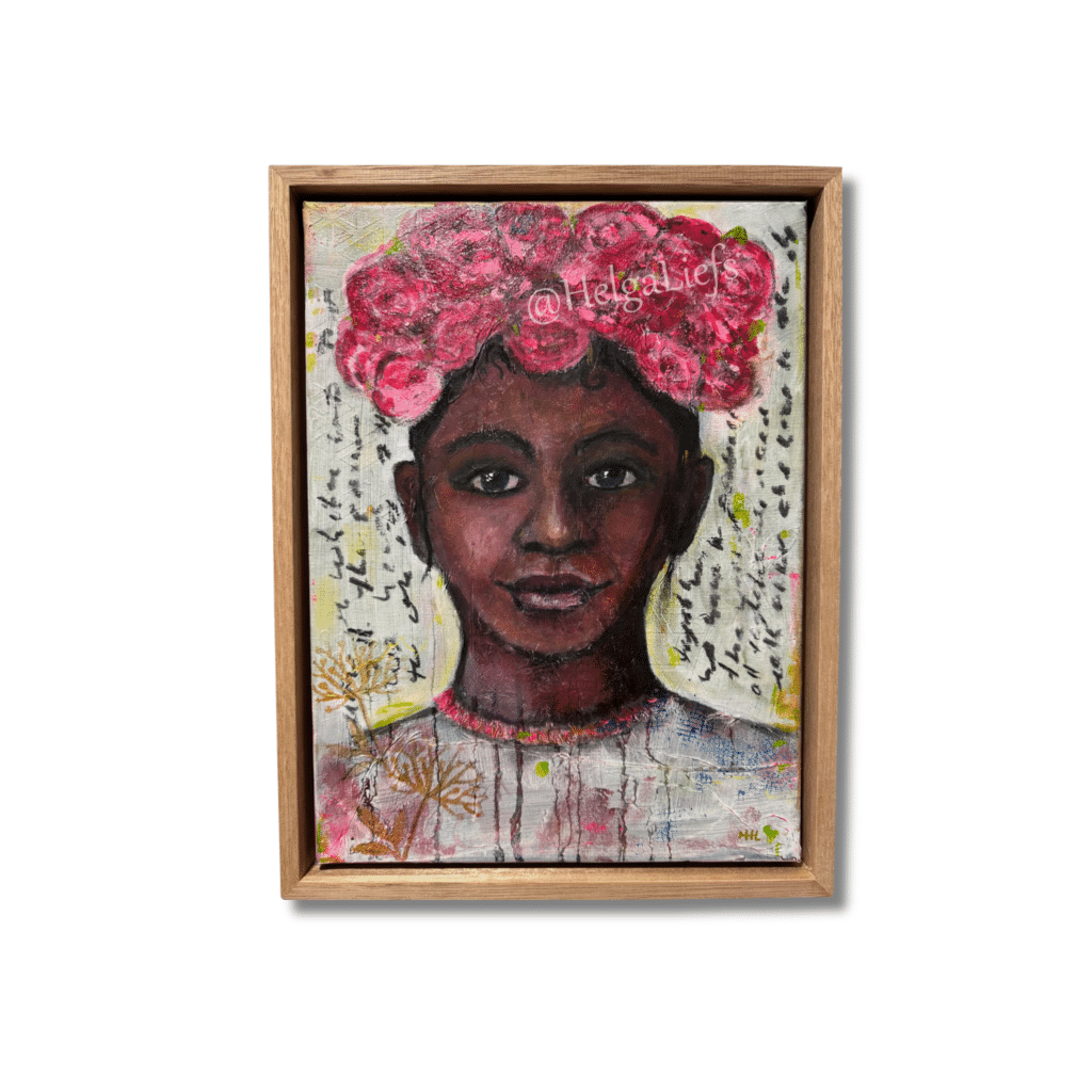In love with clor 30 x 40 cm 190 - handgemaakt door HelgaLiefs Ward's art Meisje donker rozen rood roze tekst schilderij