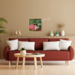 Een zoemende hommel rust op roze echinacea – strepen van groen en goud vieren kleur en leven. Stripes 40 x 40 cm 210 - handgemaakt door HelgaLiefs Ward's art schilderij
