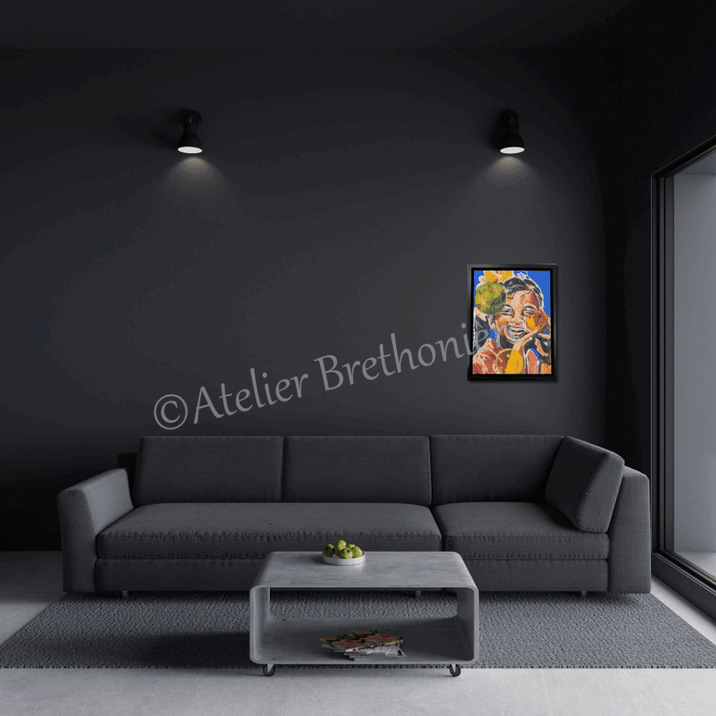 Bubbelmeisje blue op canvas 34 x 44 cm 159 - handgemaakt door Atelier Brethonière Blauw meisje bubbel Ward's art canvas print