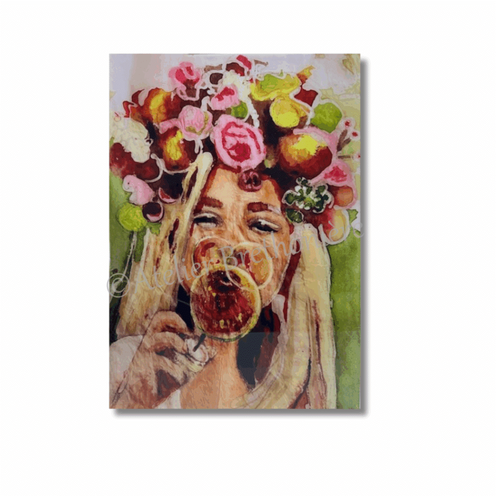 Bubbelmeisje blond op acrylglas 30 x 43 cm 165 - handgemaakt door Atelier Brethonière meisje roze bubbel acrylglas Ward's art