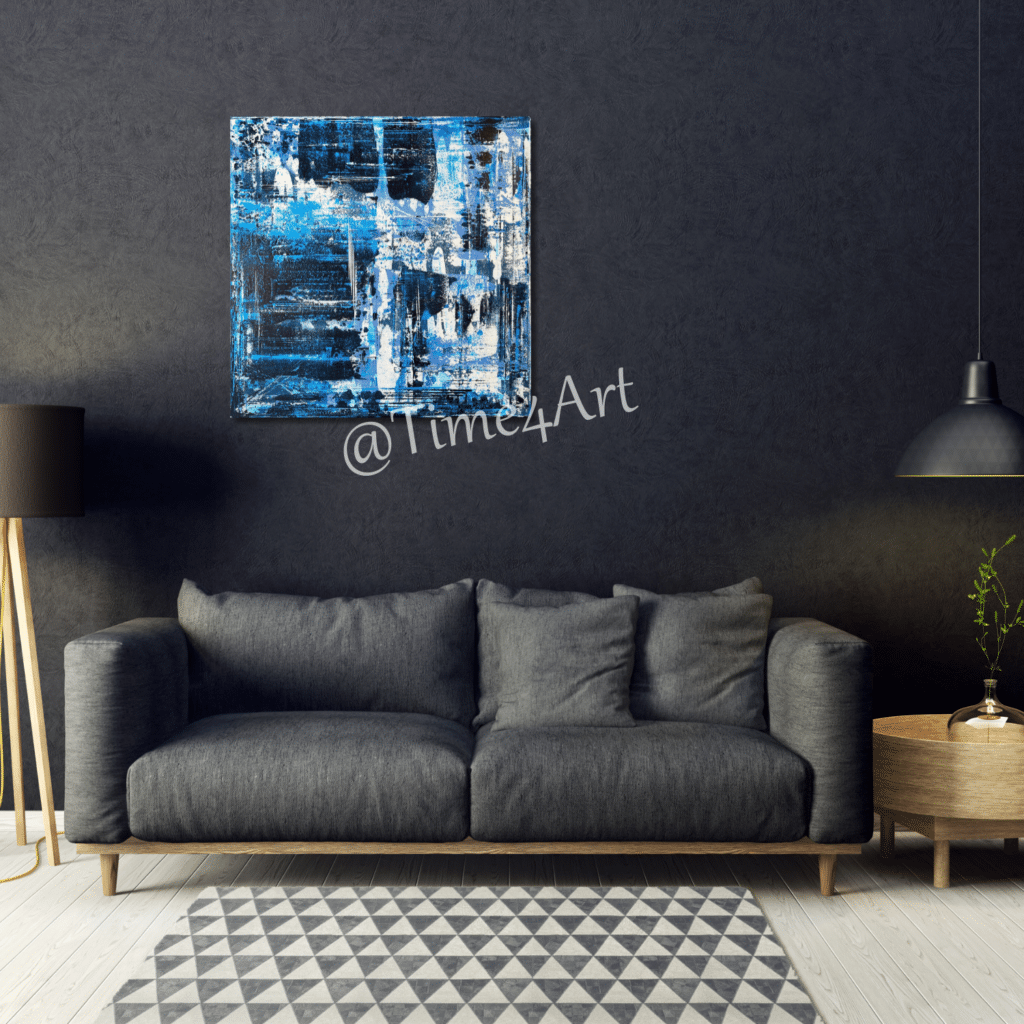 5656 Antarctica 90 x90 cm 695 - handgemaakt door Time4Art -Dic Gaasbeek Blauw wit, Ward's art Schilderij Abstract
