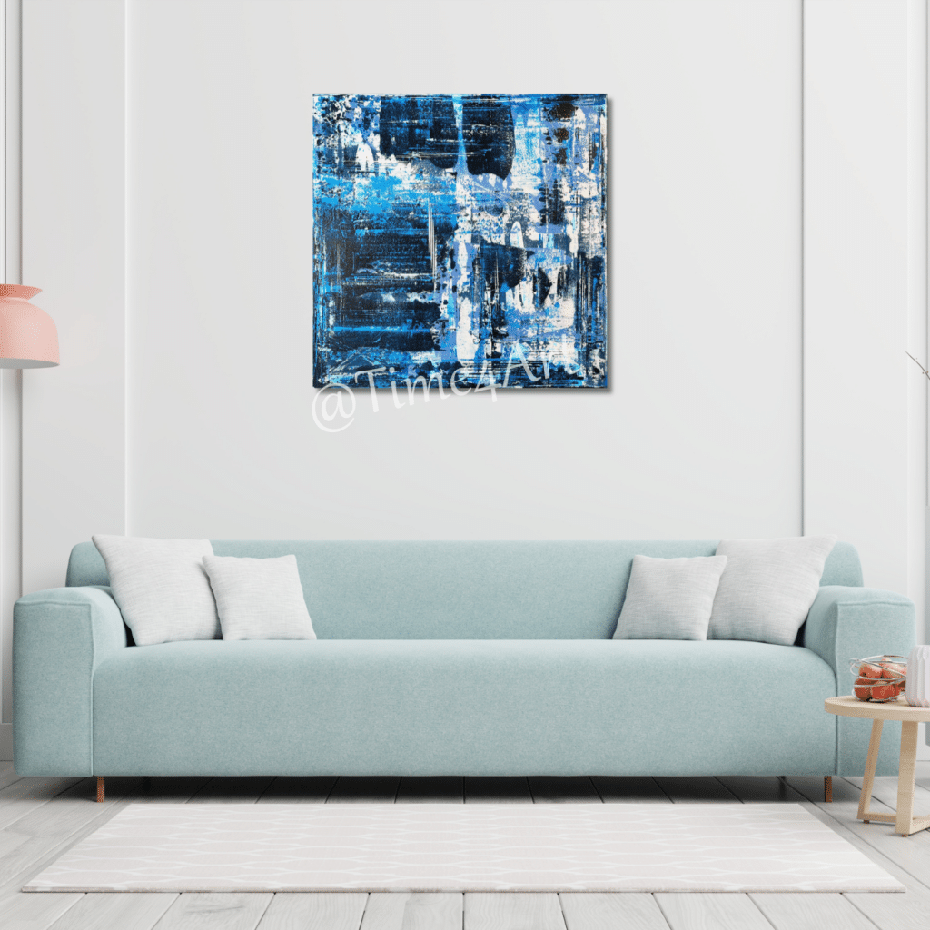 5656 Antarctica 90 x90 cm 695 - handgemaakt door Time4Art -Dic Gaasbeek Blauw wit, Ward's art Schilderij Abstract