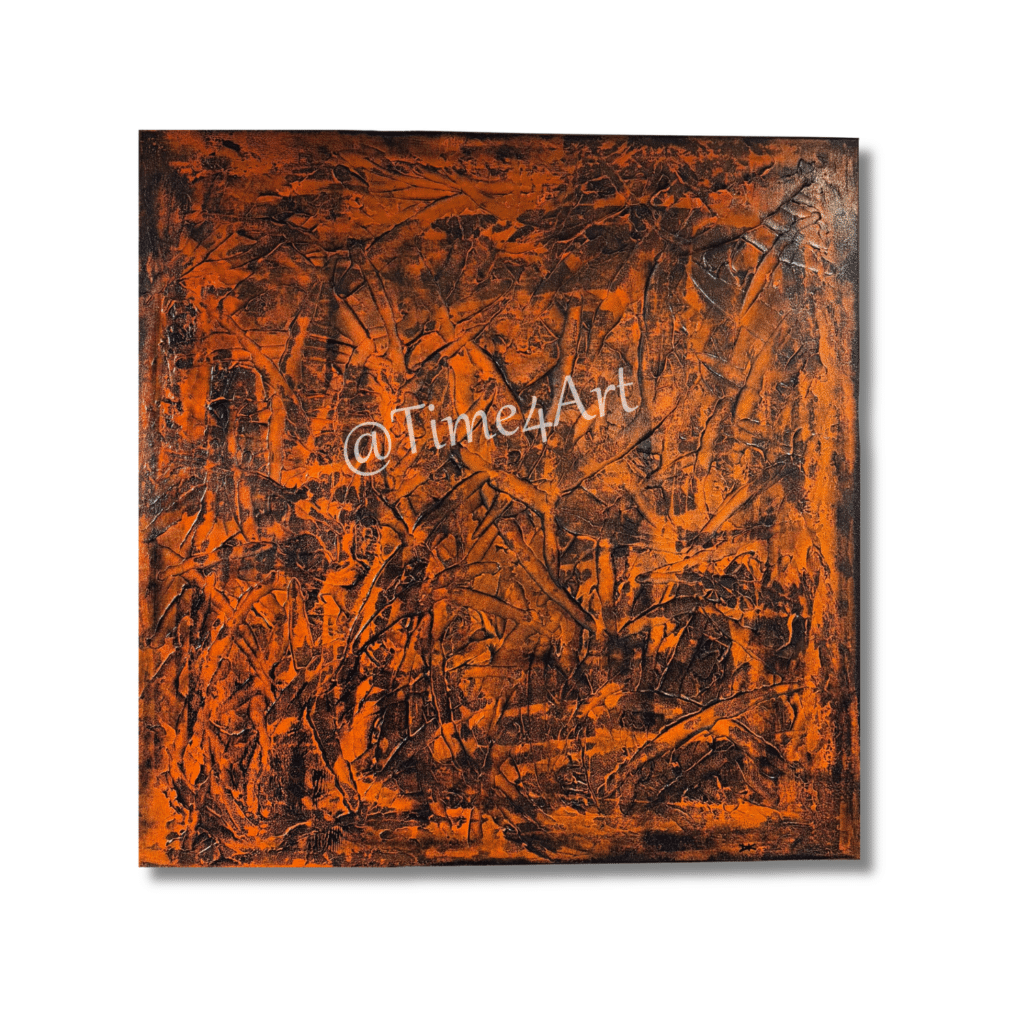 5658 Dutch Carrots 90 x90 cm 695 - handgemaakt door Time4Art -Dic Gaasbeek Oranje blauw Schilderij Abstract Ward's art