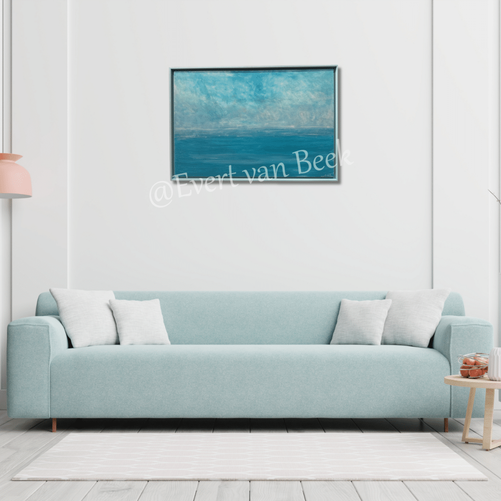 5679 Stromend water 94.5 x 64.5 cm 675 - handgemaakt door Evert van Beek blauw Ward's art zee Schilderij