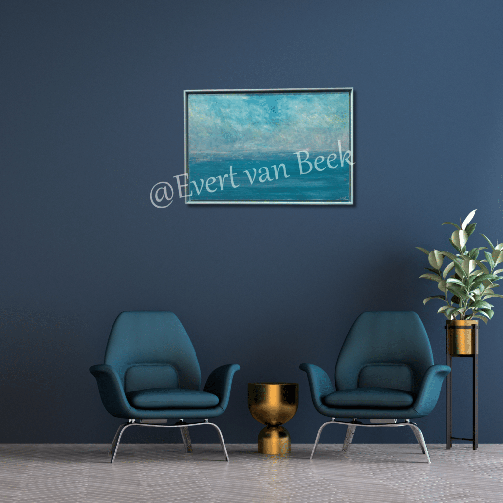 5679 Stromend water 94.5 x 64.5 cm 675 - handgemaakt door Evert van Beek blauw Ward's art zee Schilderij