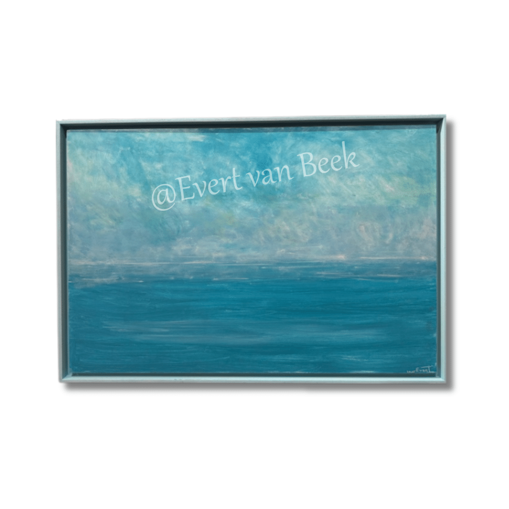 5679 Stromend water 94.5 x 64.5 cm 675 - handgemaakt door Evert van Beek blauw Ward's art zee Schilderij