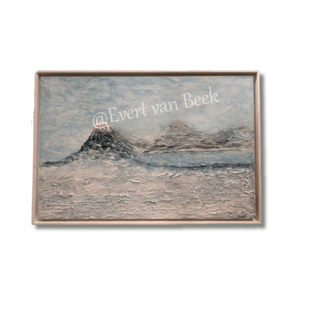 5683 Gletsjer 95 x 65 cm 675 - handgemaakt door Evert van Beek Ward's art grijs blauw bomen Schilderij