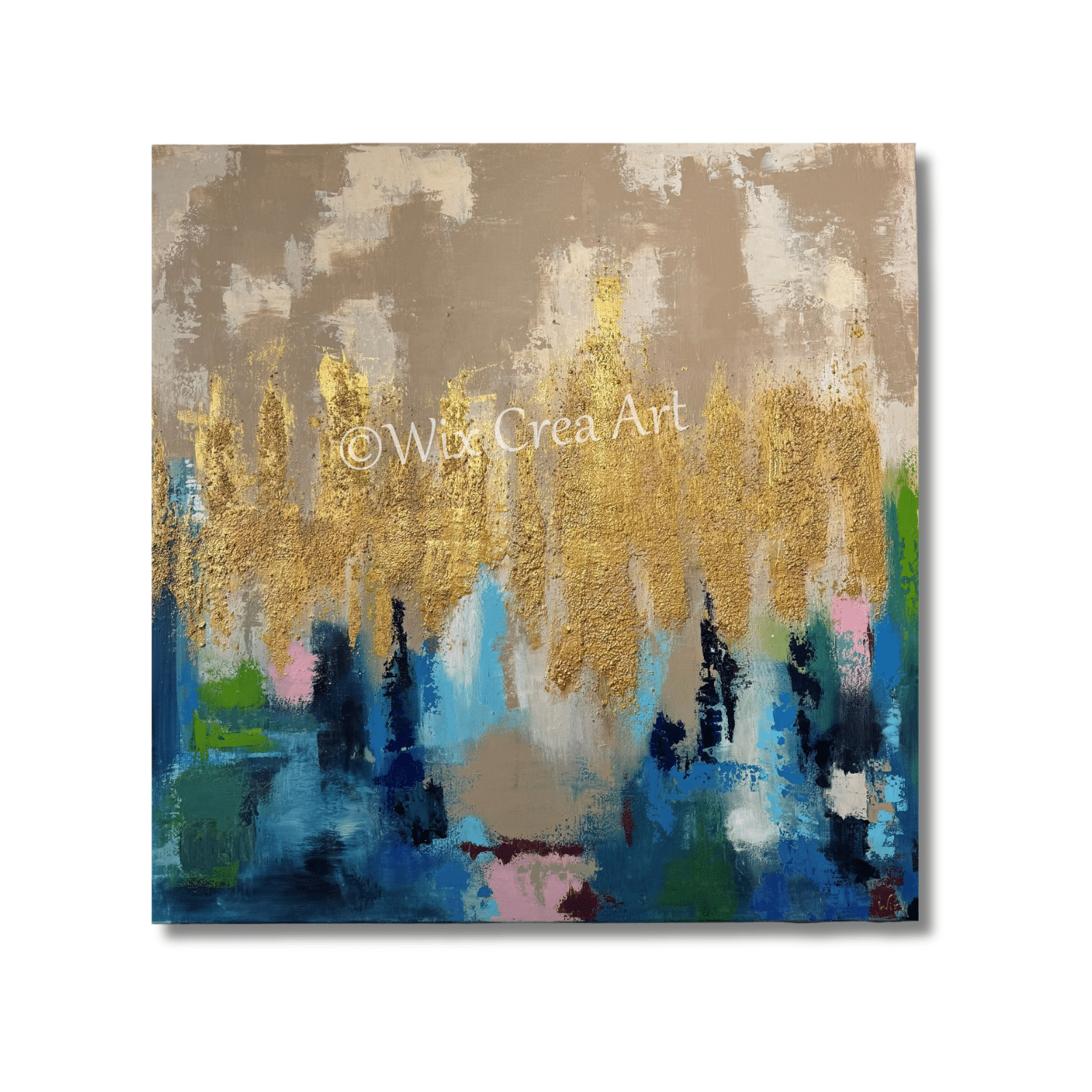 5751 Gouden horizon 90x90 cm 825 - handgemaakt door Wix Crea Art van Willy van Wikselaar kleur groen blauw paars roze crème Ward's Art