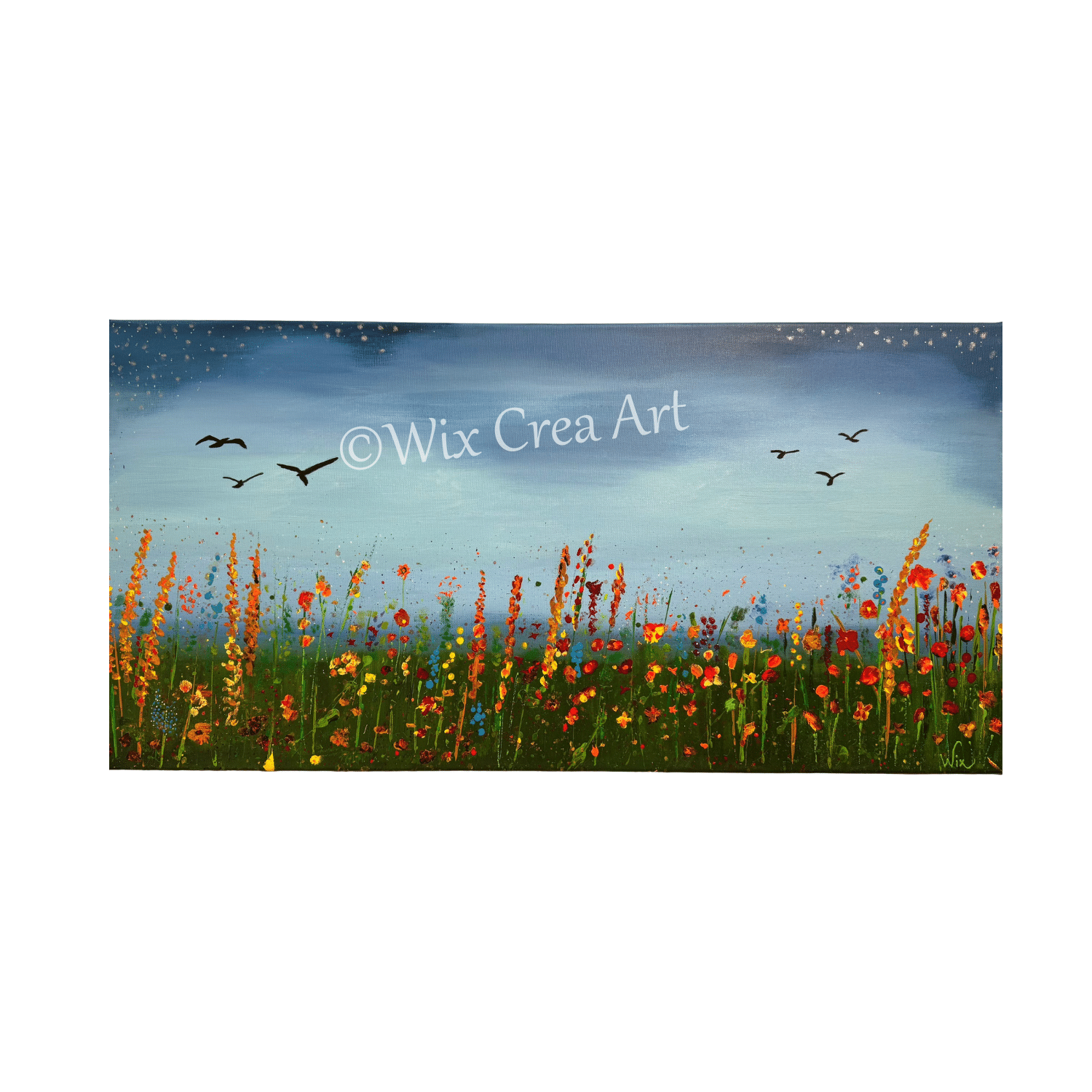 5752 Wildflower dance 40 x 80 cm 595 - handgemaakt door Wix Crea Art van Willy van Wikselaar vogel bloemen Ward's Art