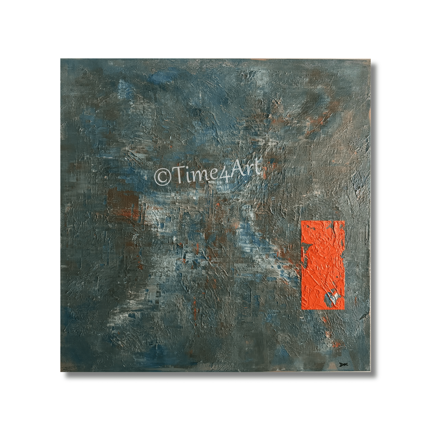 5754 Flux 90x90 cm 695 (2) - handgemaakt door Time4Art Dic Gaasbeek Blauw Oranje Ward's Art detail Abstract